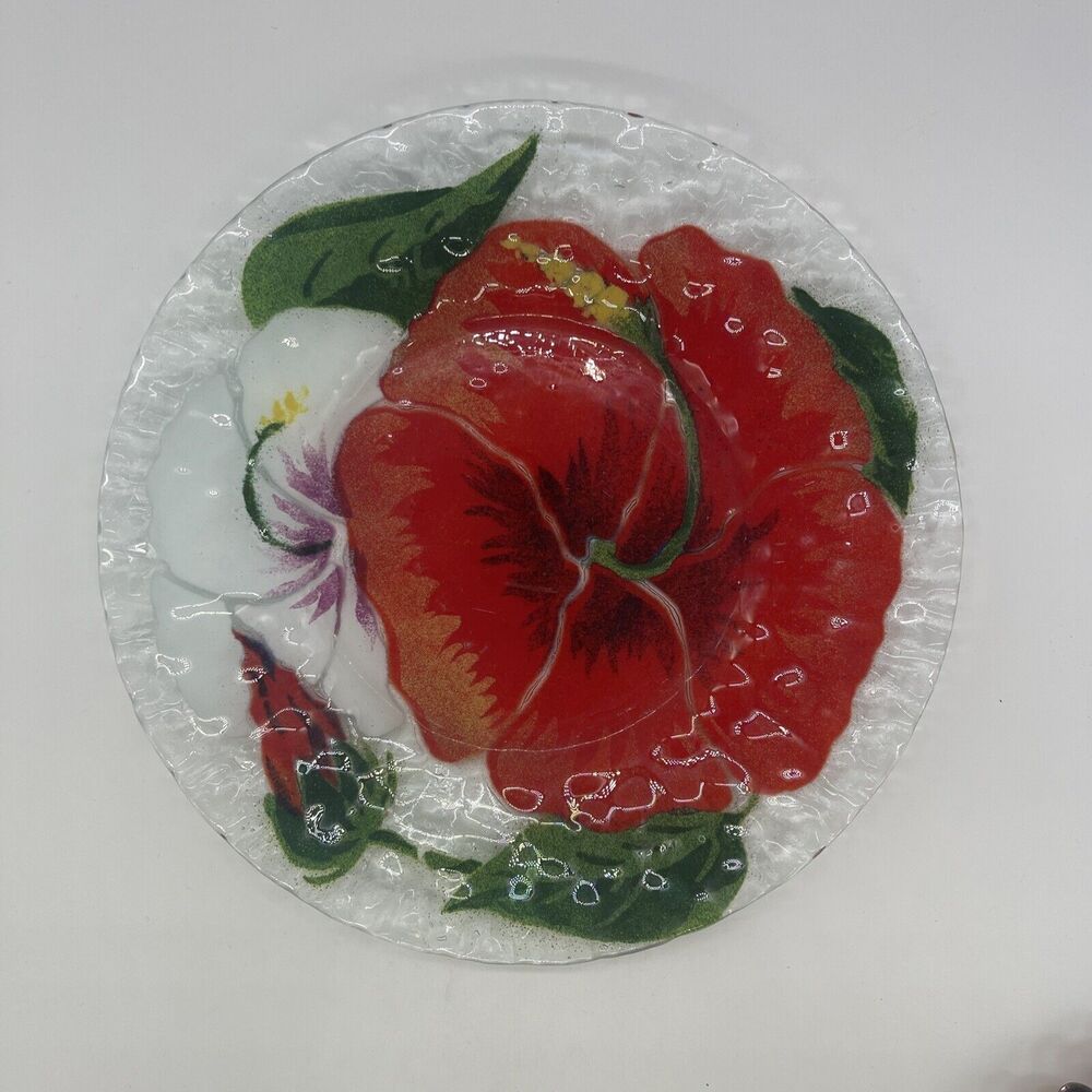 Sydenstricker Galleries Vintage Fused Art Glass 1974 Hibiscus Plate Retired